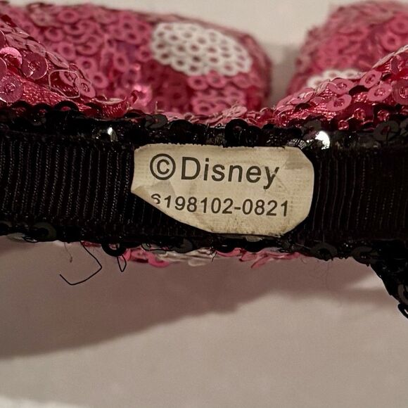 Disney Minnie Mouse Ears Sequin Headband Pink Polka Dot Bow - Picture 3 of 3